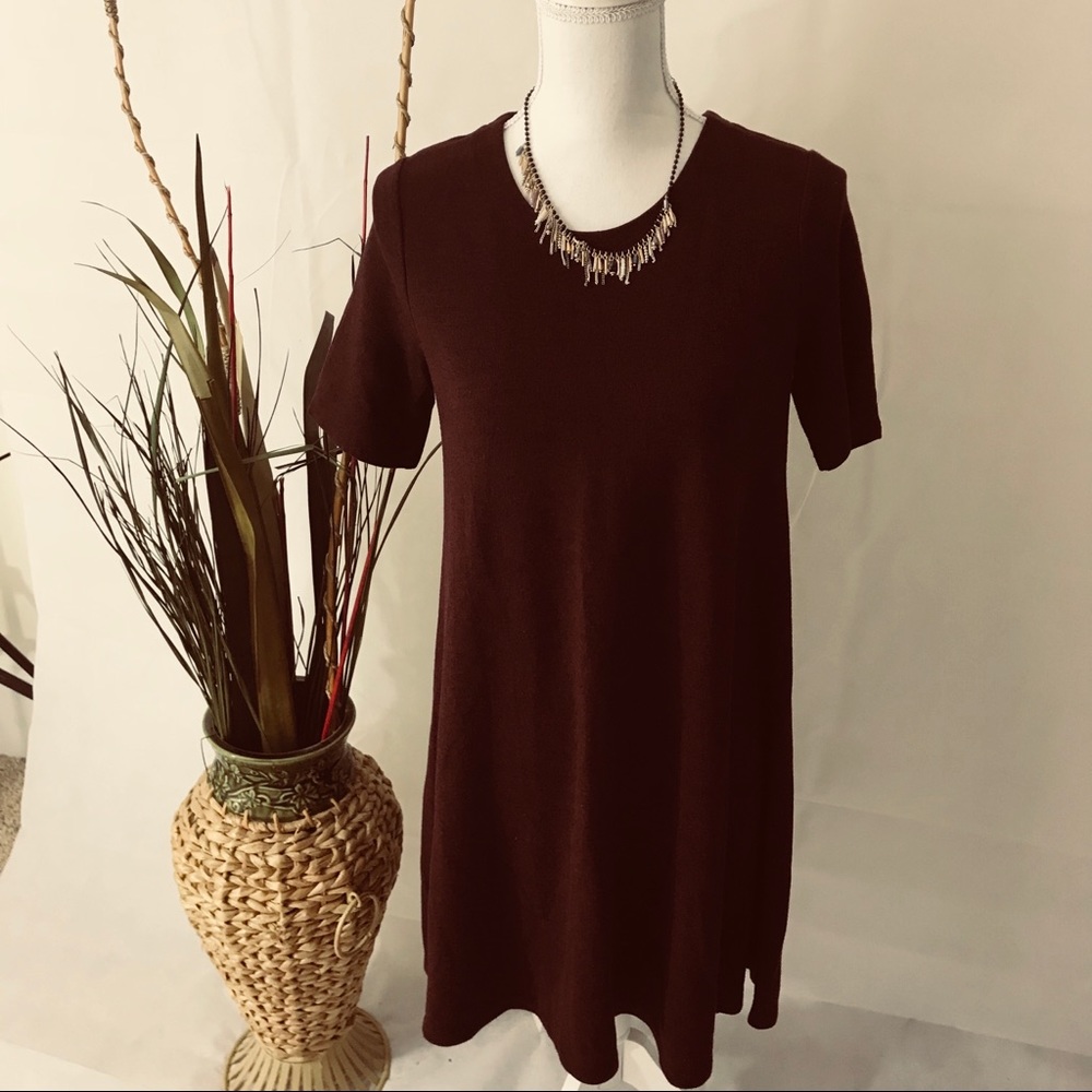 LOFT Burgundy Short Sleeve Mini Dress